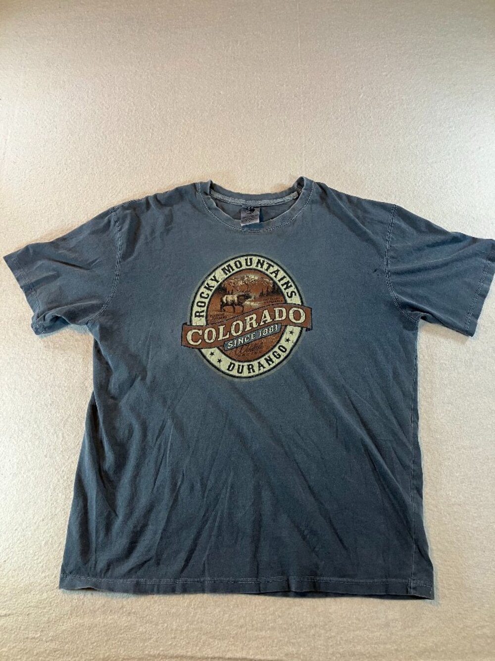Rocky Mountain Durango‎ Colorado T-Shirt Heather Blue Size L